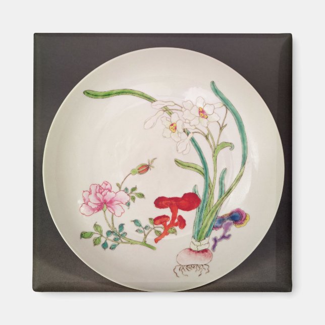 Íman Prato de porcelana, decoração de rosa em família,  (Frente)