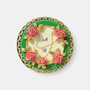 Íman Prato Decorativo Com Borda Verde E Rosa