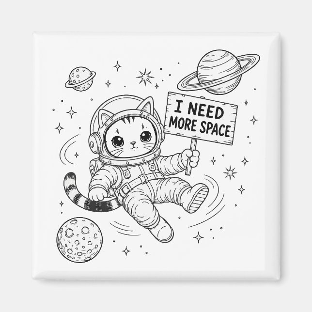 Íman Preciso de Mais Espaço Gato Astronauta Engraçado (Frente)