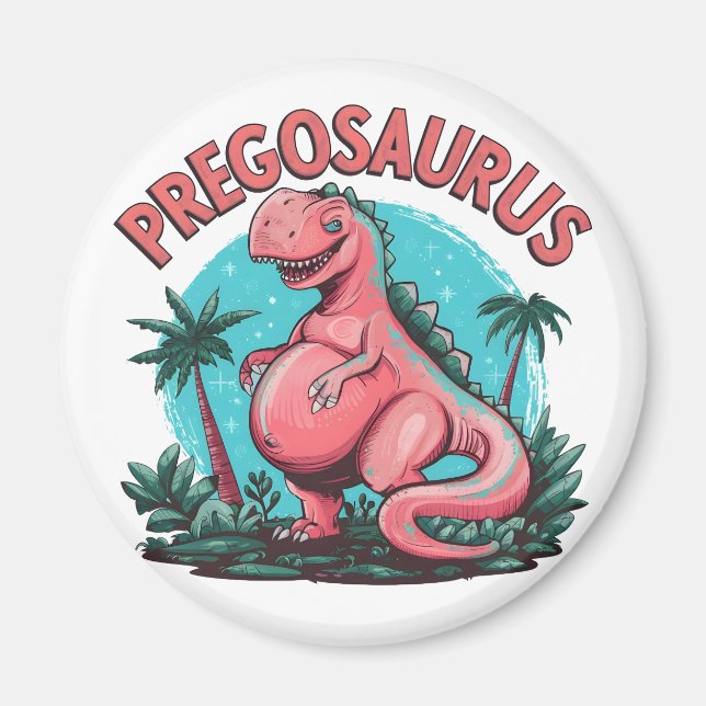 Íman Pregosaurus Engraçado Anúncio de Gravidez Dino Mãe (Frente)