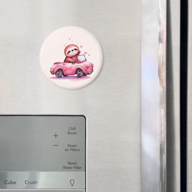 Íman Preguiça Fofa Dirigindo um Conversível Rosa (In Situ (Fridge))