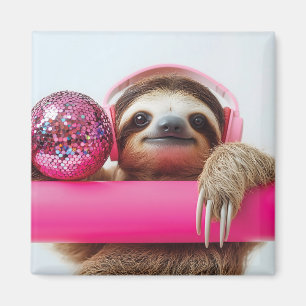 Íman Preguiça Funky com Fones de Ouvido Rosa e Bola de