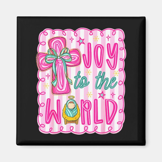 Íman Preppy Joy To The World Christian Christmas Cross  (Frente)