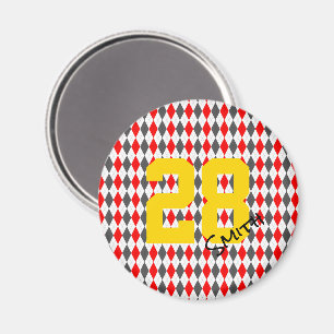 Íman Preppy Team Spirit Argyle Red Black Player Número