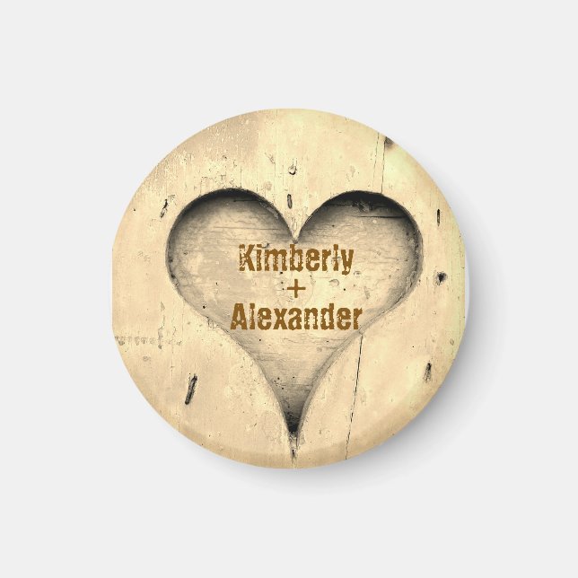 Íman Presente com Nomes de Casal Árvore Rústica e Coraç (Frente)