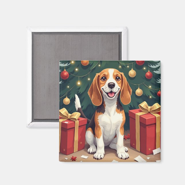 Íman Presente da Manhã de Natal Beagle - Pintura de Abe (Front/Back)