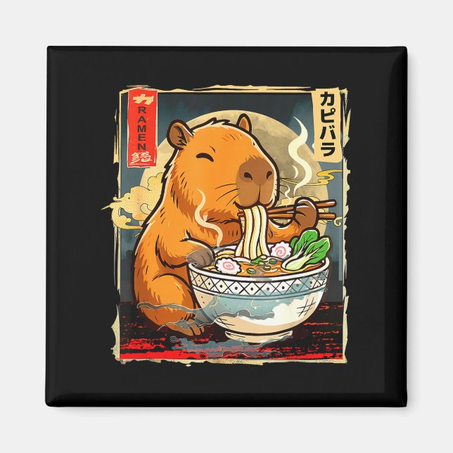 Íman Presente de anime de capivara Kawaii comendo macar (Frente)