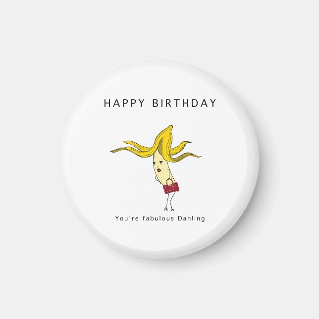 Íman Presente de aniversário, ímã de banana glamorosa.  (Frente)