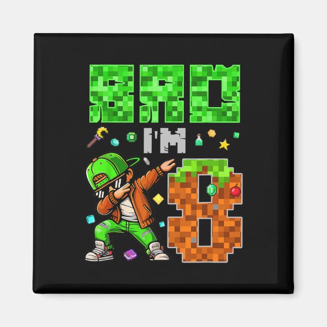 Íman Presente de aniversário no estilo Pixel Dab Gamer  (Frente)