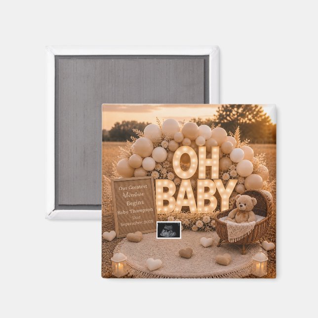 Íman Presente de anúncio de gravidez Oh Baby Neutral  (Front/Back)