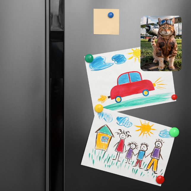 Íman Presente de aviação de piloto de Cat Foto e avião (Criador carregado)