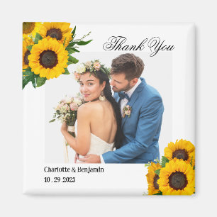 Íman Presente de casamento com foto de girassol no camp