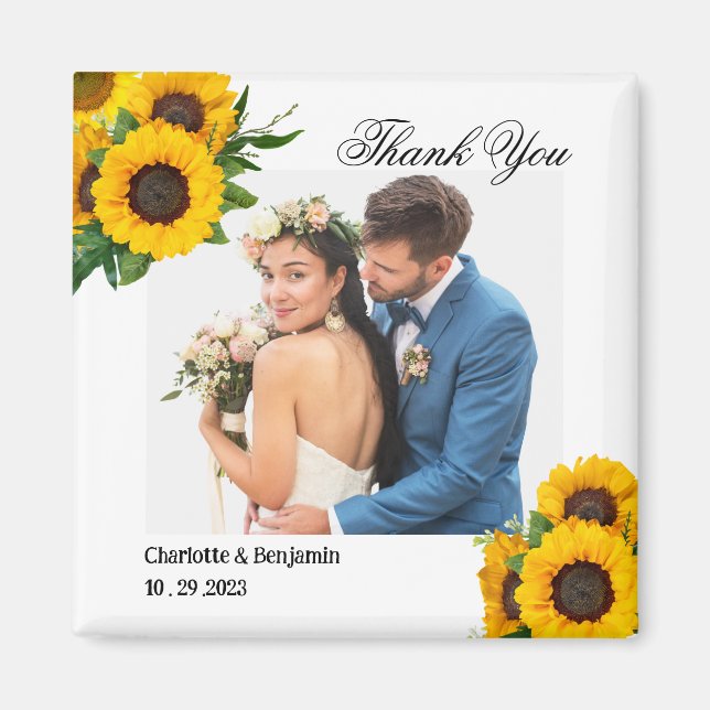 Íman Presente de casamento com foto de girassol no camp (Frente)