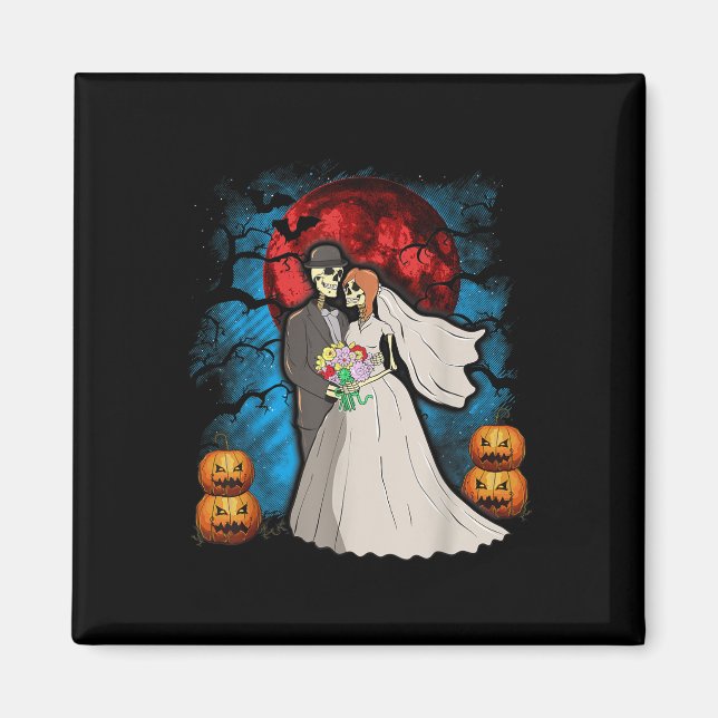 Íman Presente de Casamento de Halloween Esqueleto Casal (Frente)