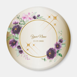 Íman Presente de Casamento Festa Roxo Rosa Floral Verde