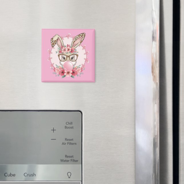Íman Presente de Coelho Floral Fofo de Páscoa Leopardo  (In Situ (Fridge))