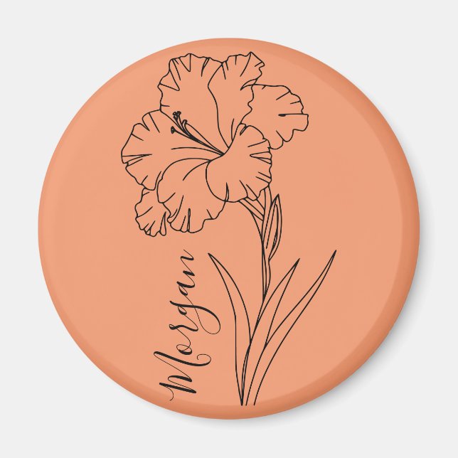 Íman Presente de Flor de Nascimento Gladiolus de Agosto (Frente)