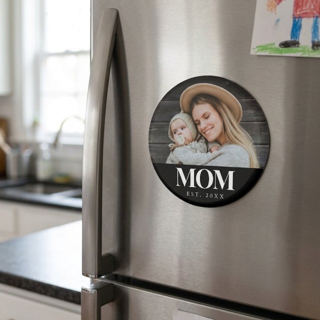 Íman Presente de Foto com Tipografia Branca Estabelecid (Mom Established White Typography Photo Gift Magnet)