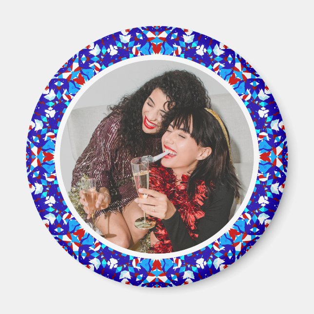 Íman Presente de Foto de Natal Personalizado Azul (Frente)