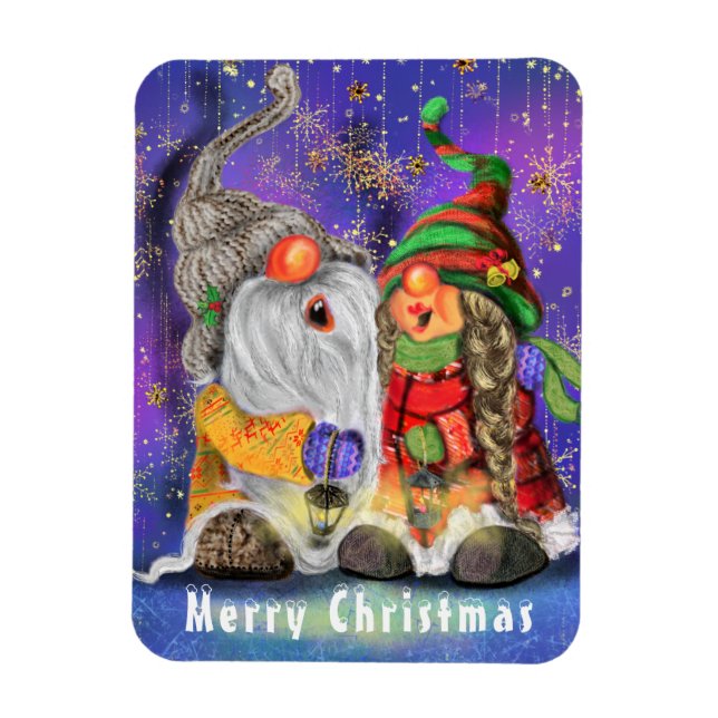 Íman Presente de Magneta de Natal com Casal de Gnomos C (Vertical)