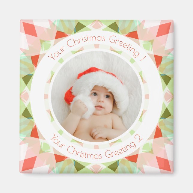 Íman Presente de Natal Estrela Vermelha Verde Alegre Fo (Frente)