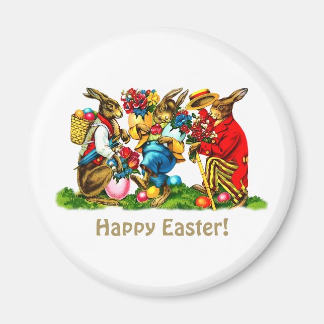 Íman Presente de Páscoa dos Coelhos Vintage (Frente)