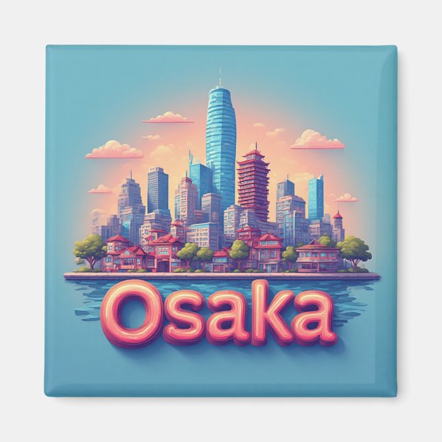 Íman Presente de Viagem da Cidade Osaka Japão 🗺️ (Frente)