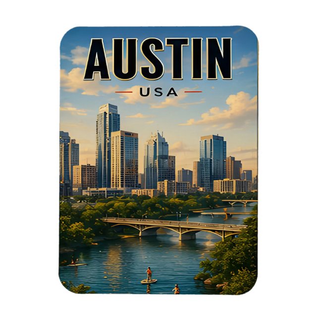 Íman Presente de Viagem Horizonte de Austin Texas (Vertical)