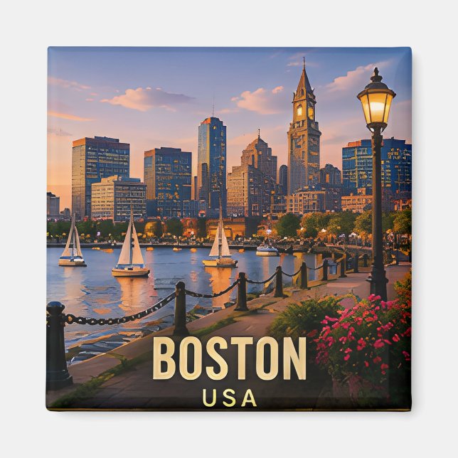 Íman Presente de Viagem para a Orla de Boston Massachus (Frente)
