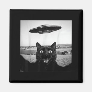 Íman Presente Divertido De Gato Preto Selfie Ufo Alien