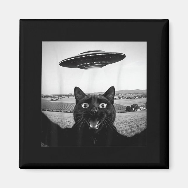 Íman Presente Divertido De Gato Preto Selfie Ufo Alien  (Frente)