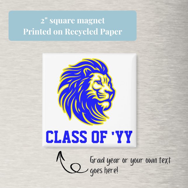 Íman Presente do Formando Branco e Amarelo do Mascot Az (Celebrate your graduate with a "class of" square magnet. Go Lions!)