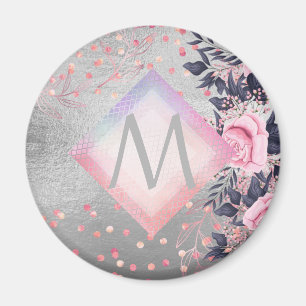 Íman Presente do Marinho do Monograma Rosegold Girly Ne