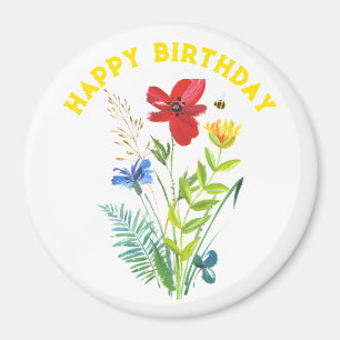 Íman Presente Feliz de Campo Floral Pintado para Aniver