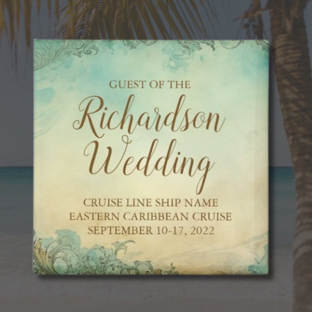 Íman Presente Personalizado de Casamento de Cruzeiro (Personalized cruise door magnet for wedding guests)