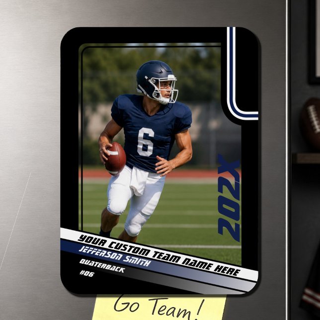 Íman Presente Personalizado de Futebol Americano em Fot (Celebrate every victory with this bold Blue & White football photo magnet. )
