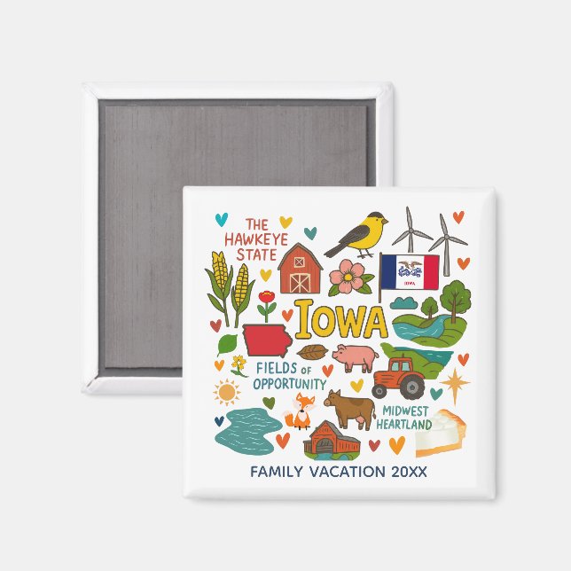 Íman Presente Personalizado de Viagem Familiar em Iowa (Front/Back)