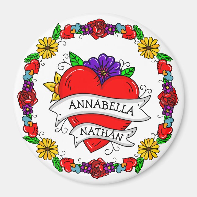 Íman Presente Romântico de Casal | Tatuagem Estilo Arte (Frente)