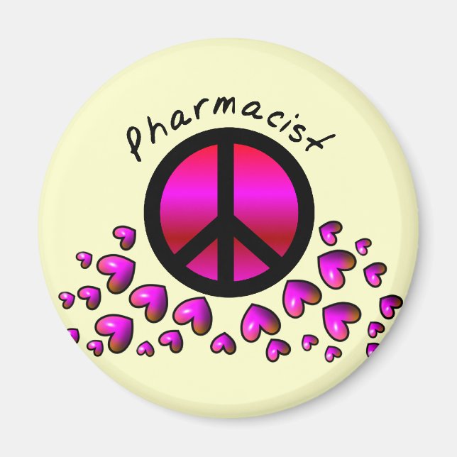 Íman Presentes de Design de Farmacêutica Peace & Hearts (Frente)