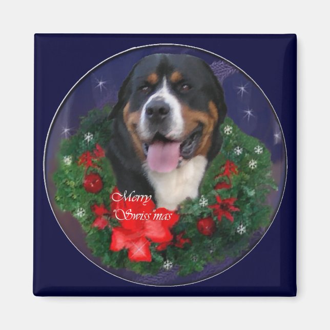 Íman Presentes de Natal para Cachorro na Grande Suíça (Frente)