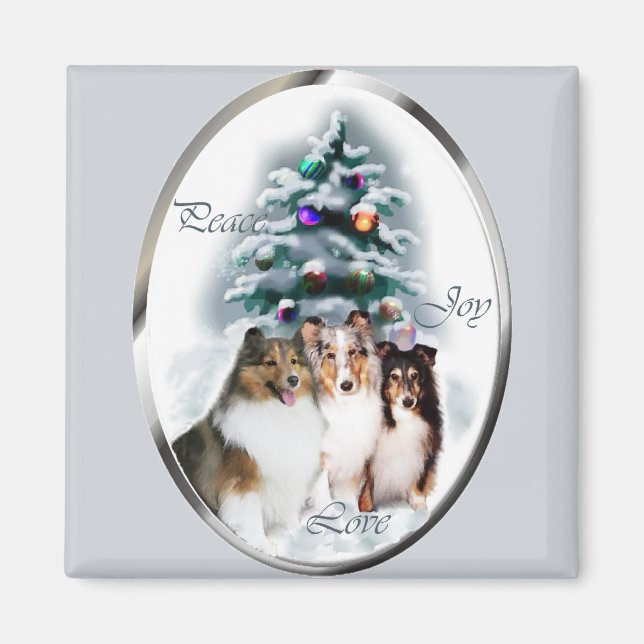 Íman Presentes de Natal Shetland Sheepdog (Frente)