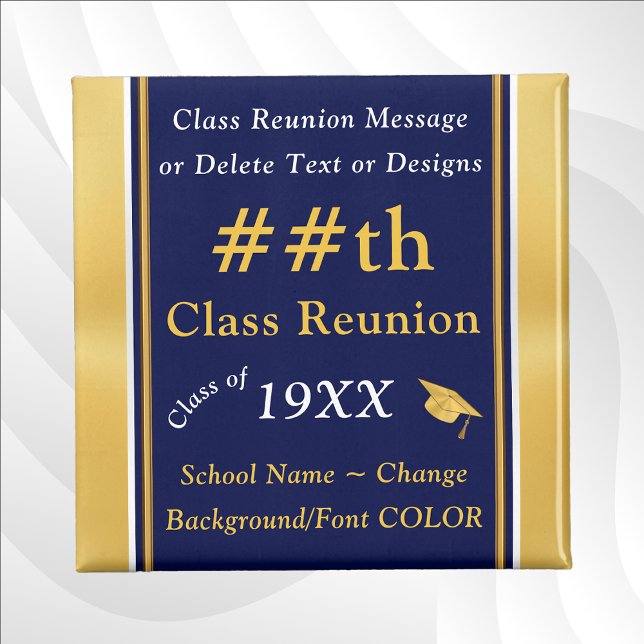 Íman Presentes de Reunião de Classe Azul e Dourado e ba (Navy Blue, Gold and White, High School Reunion Favors. Class reunion souvenirs. 45th class reunion.)
