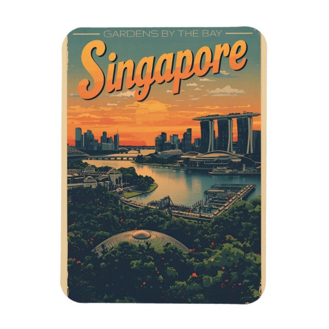 Íman Presentes de viagem retrô singapore marina bay san (Vertical)