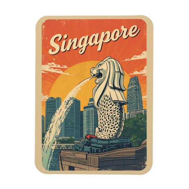 Íman Presentes do mascote Merlion de Singapura Vintage (Vertical)