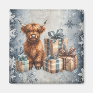 Íman Presentes Vaca Highland Inverno Azul