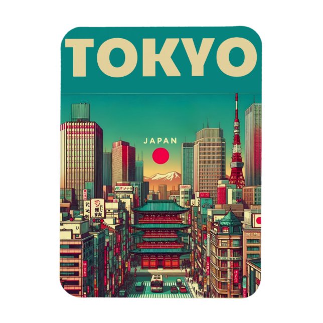 Íman Presentes vintage de viagem para Tóquio Japão (Vertical)
