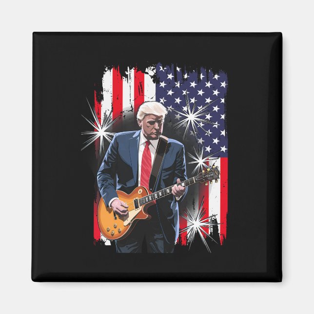 Íman Presidente Trump Tocando Violão Conosco Flag Ckgro (Frente)