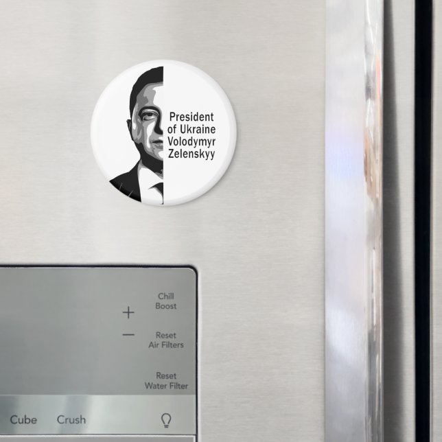 Íman Presidente ucraniano Zelenskyy Half Retrato B&W Ar (In Situ (Fridge))