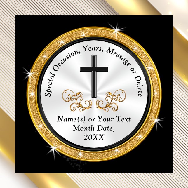 Íman Preto barato, branco, Dourado, Favoritos para fest (Cheap gifts for church members. Personalized church gifts. Church anniversary party favors. Black.)