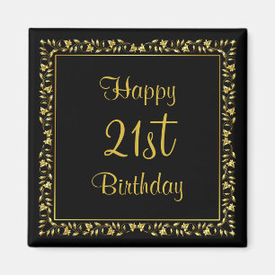 Íman Preto e aniversário de 21 anos floral Dourado